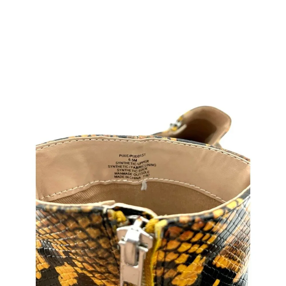 Steve Madden Pixie Ankle Boots Orange Black Snake Print Block Heel SZ 6.5
